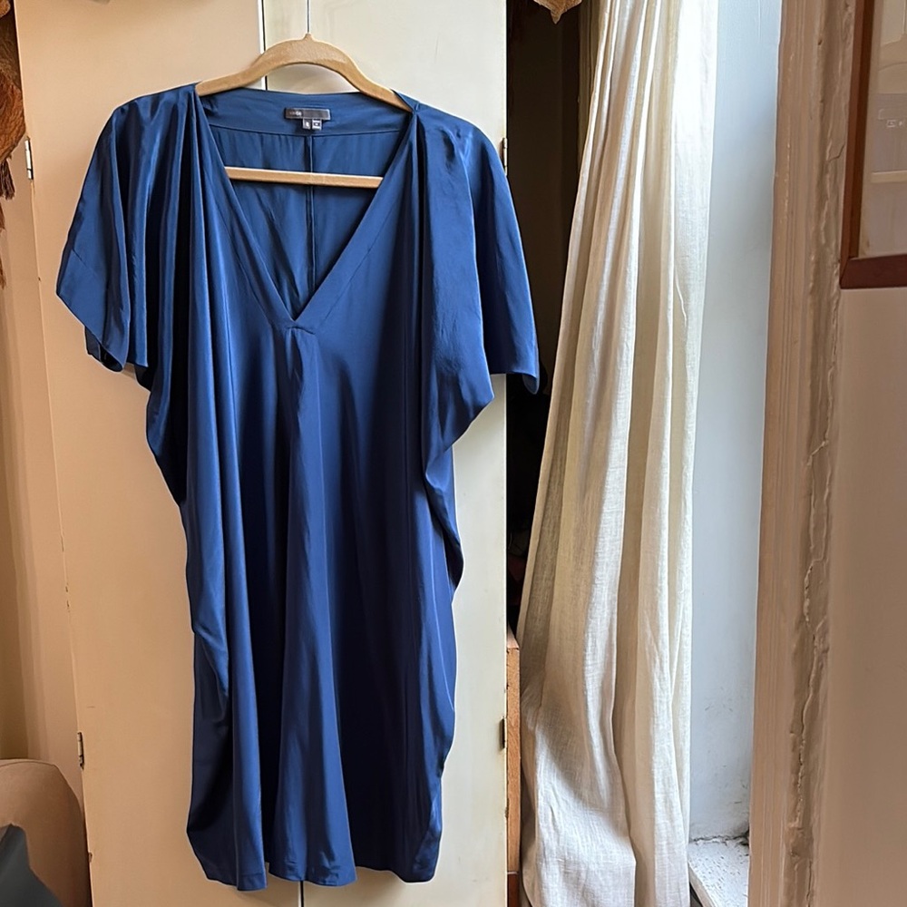 Vince Deep Blue V-Neck Silk Tunic
